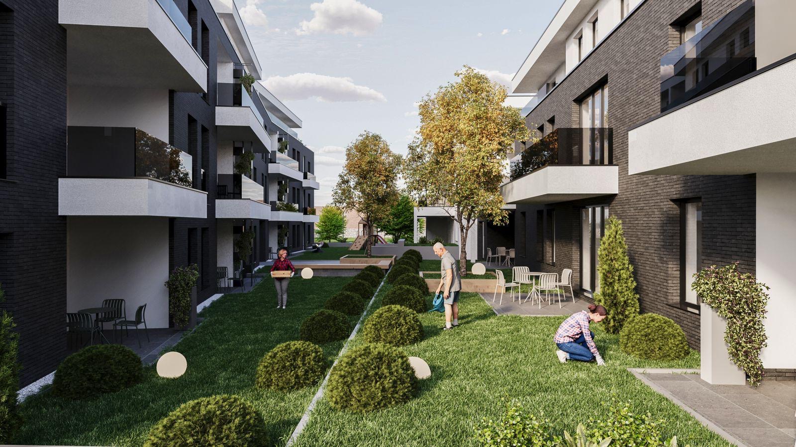 Gartenperspektive des Wohnensembles