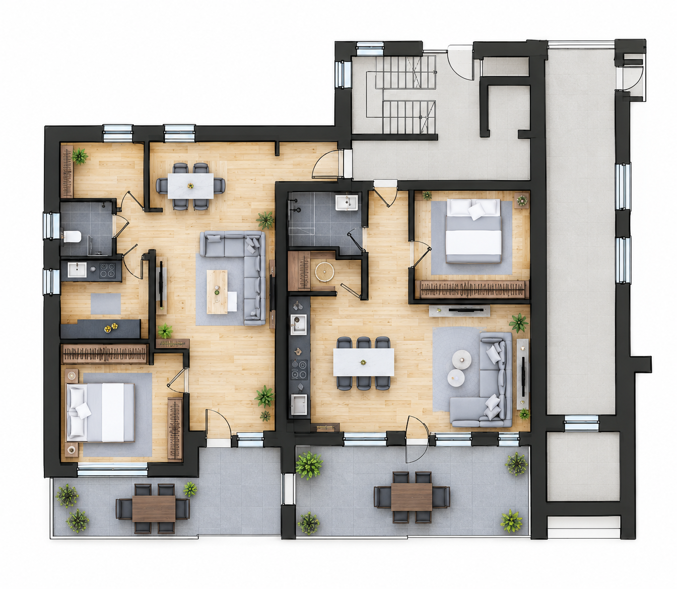 Illustrative Etagenübersicht Haus B, Erdgeschoss